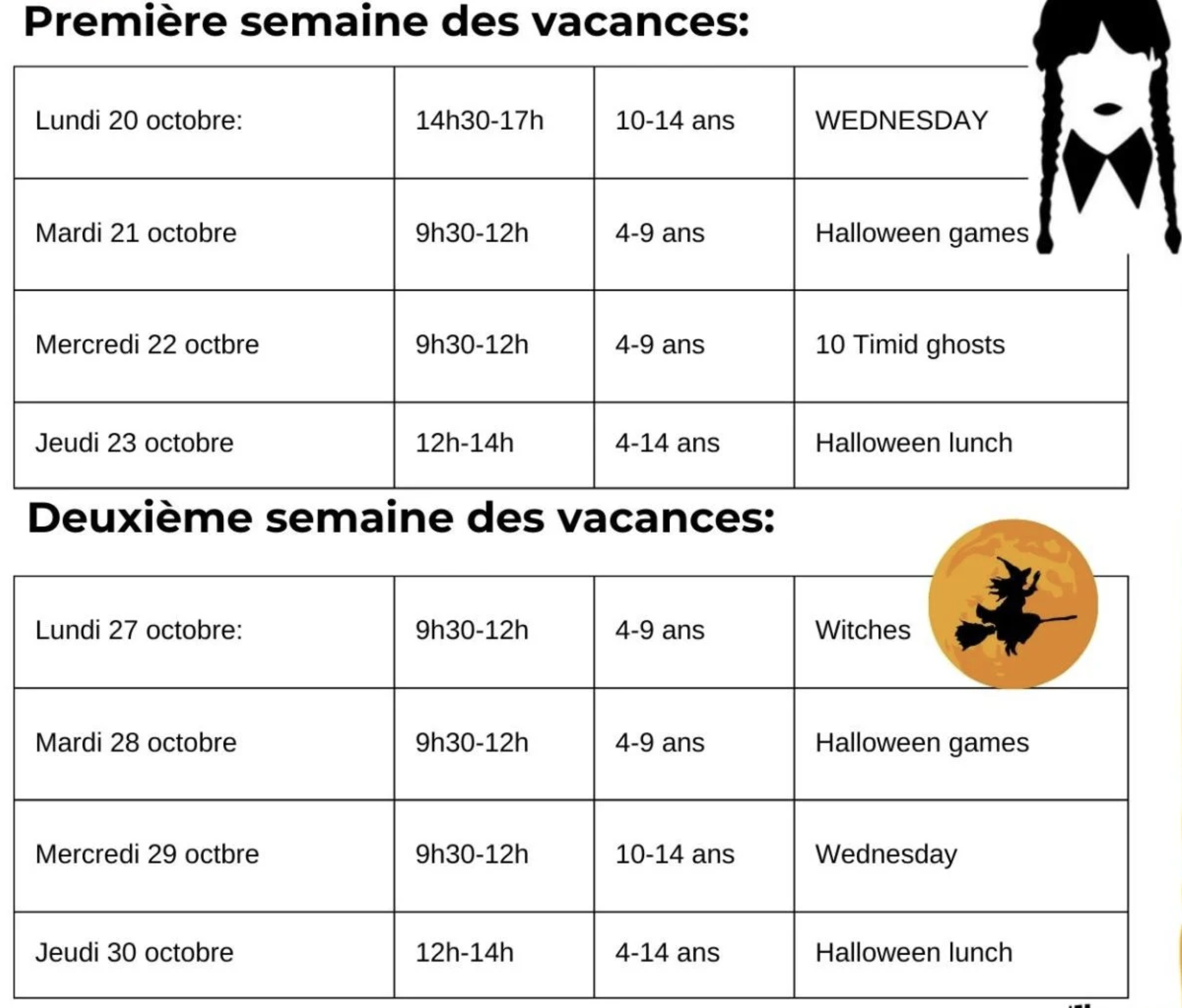 English for kids planning vacances de Toussaint